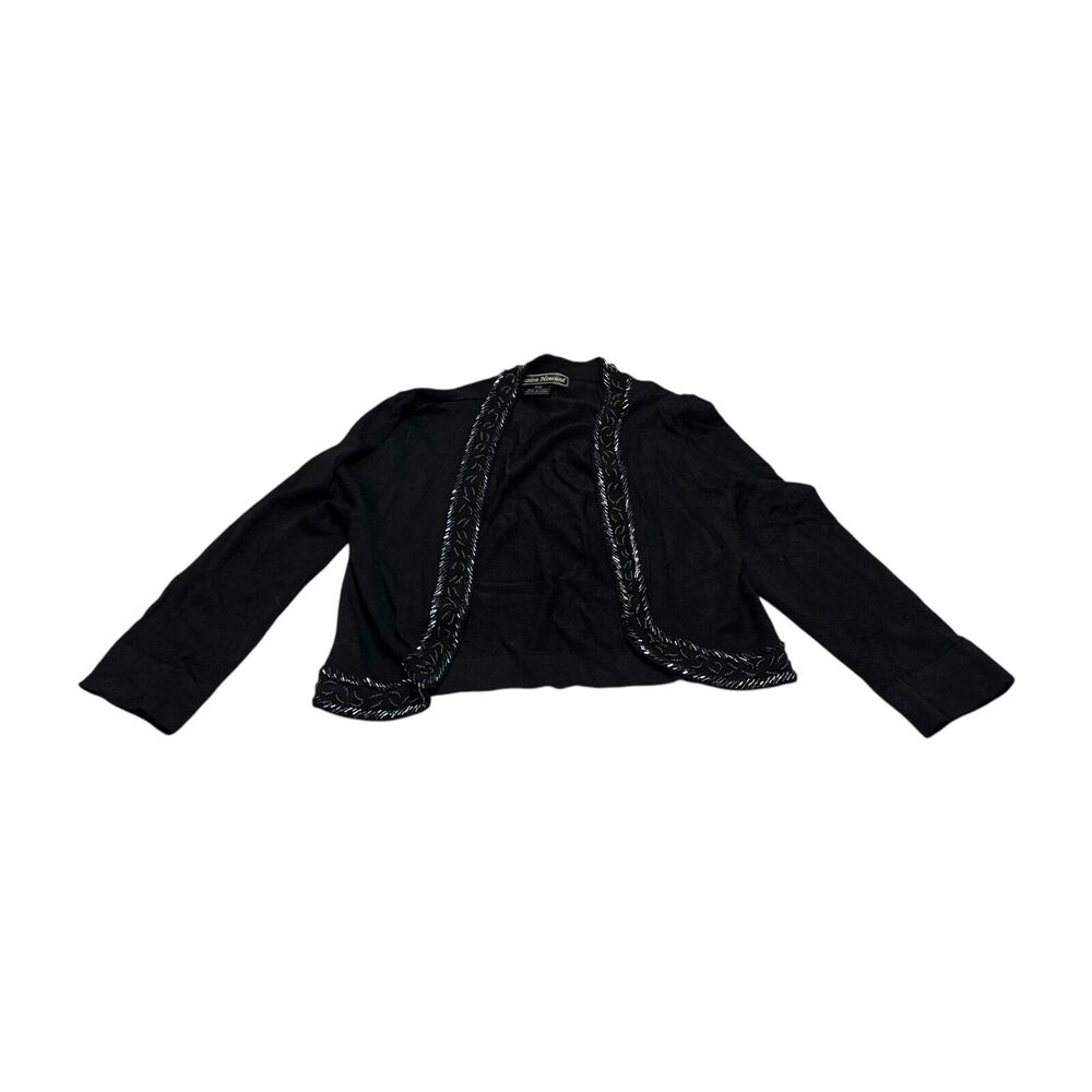 Jessica Howard Cardigan Sweater Women PS Black Nylon Stretch Cropped Long Sleeve